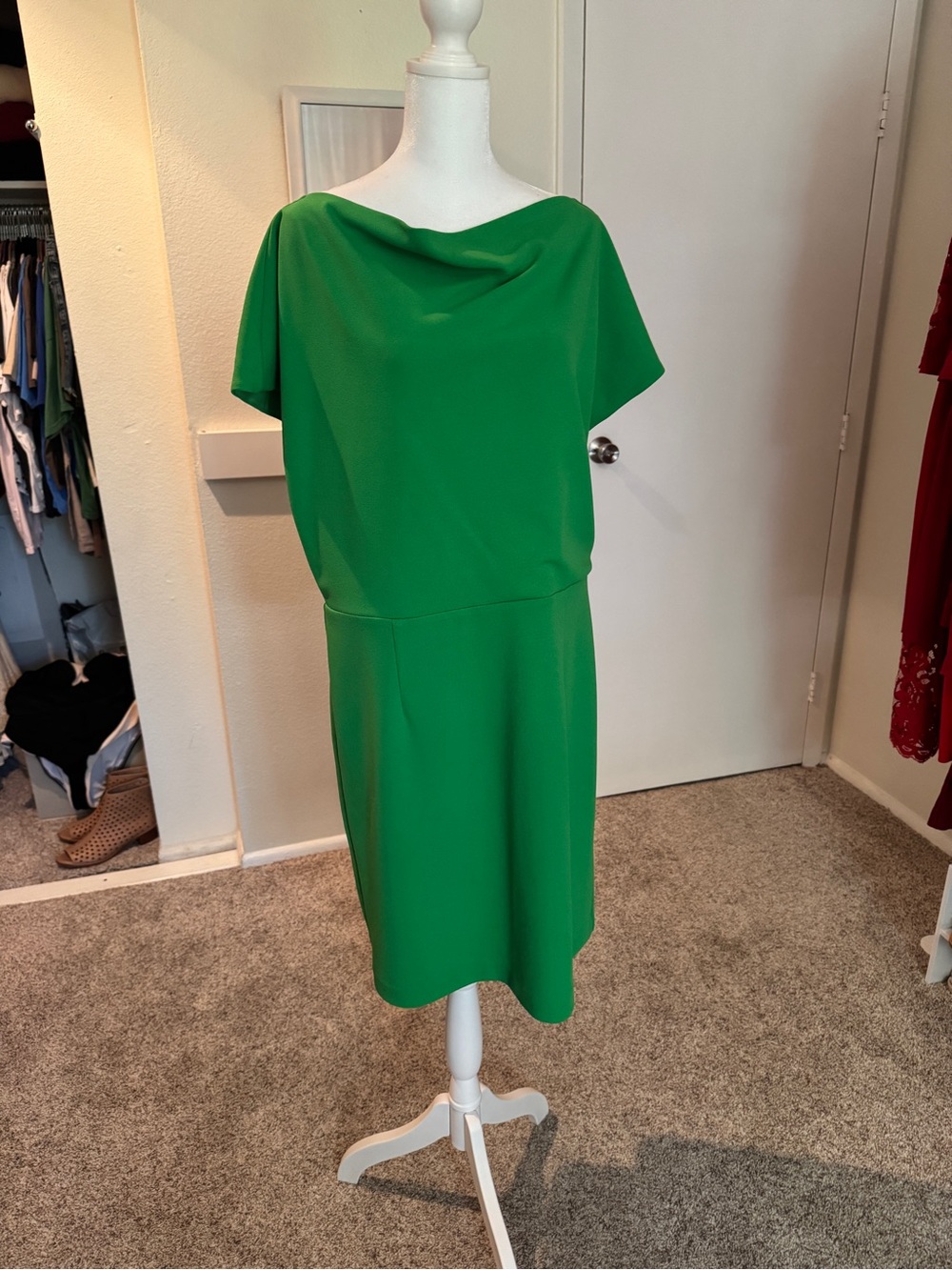 Alexia Admor Bright Green Draped Neck Midi Dress